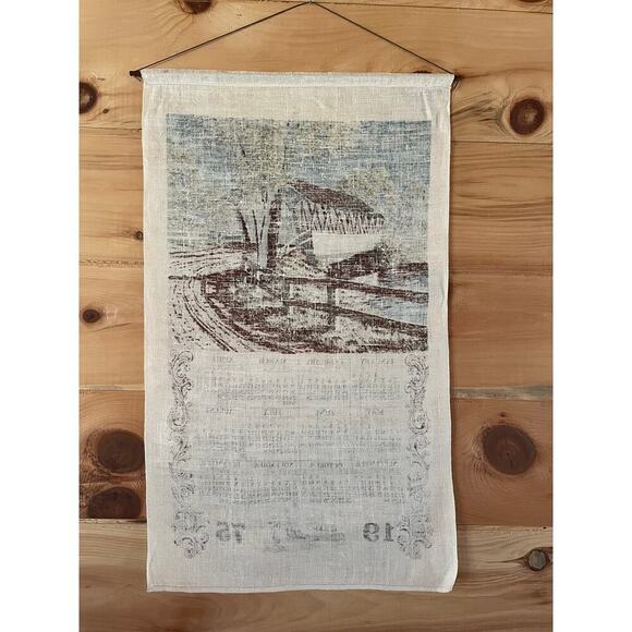 Vintage Linen Tea Towel/Wall hanging.Kay Dee.1975 Calendar.Country Bridge 29"x17 - Picture 3 of 3